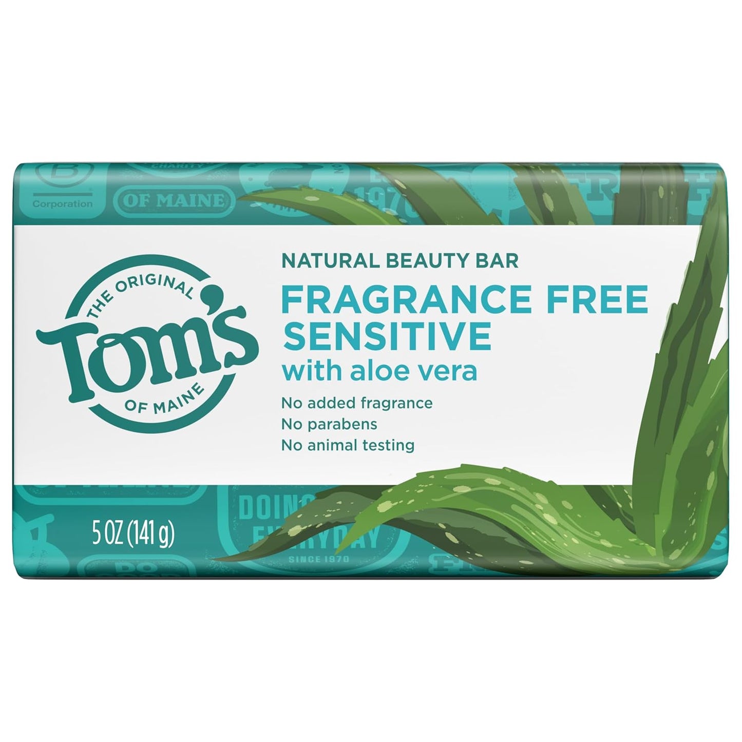 Natural Beauty Bar Soap for Sensitive Skin with Aloe Vera, Fragrance-Free, 5 Oz. 6-Pack (Packaging May Vary)