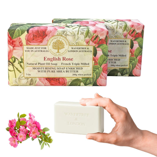 English Rose Scented Natural Soap (2 Bars), 7Oz Moisturizing French Triple Milled Soap Bars Enriched with Shea Butter - Pure Plant Oil Bath & Body Soap for All Skin Types